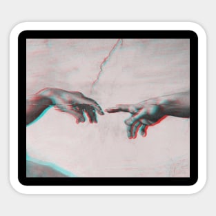 The Creation of Adam in GLITCH - Sistine Chapel near-touching hands of God and Adam Red Colorized Sticker